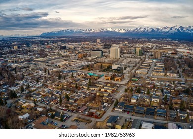 Aerial View Of Midtown Anchorage, Alaska During Spring