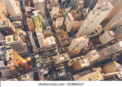 Aerial view of Midtown Manhattan at sunset with a view of St Patrick's Cathedral - Shutterstock ID 453884227