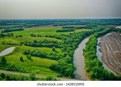 Aerial View Of Midwest Flooding Featuring Flooded Farmlands