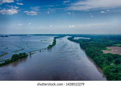 Aerial View Of Midwest Flooding Featuring Flooded Farmlands