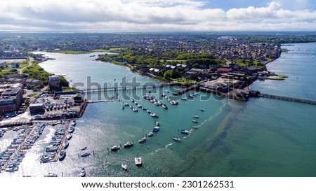 Aerial view of the Millennium Bridge and Forton Lake in Gosport, a town of the Portsmouth Harbour on the English Channel coast in the south of England, United Kingdom