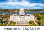 Aerial view of Missouri State Capitol, in Jefferson City. The Missouri State Capitol is the home of the Missouri General Assembly and the executive branch of government of the U.S. state of Missouri