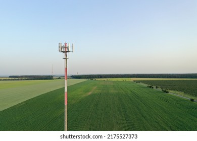 Aerial View Of Mobile Phone Operator Tower Over Rural Area Of Centre Bohemia To Ilustrate Covering By A Signal