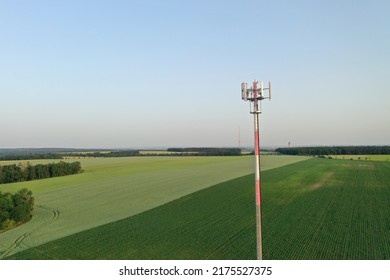 Aerial View Of Mobile Phone Operator Tower Over Rural Area Of Centre Bohemia To Ilustrate Covering By A Signal