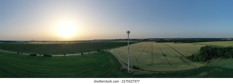 Aerial View Of Mobile Phone Operator Tower Over Rural Area Of Centre Bohemia To Ilustrate Covering By A Signal