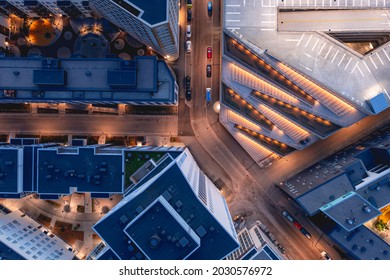 Aerial View Of The Modern Apartment Buildings And Multilevel Parking In Helsinki. Modern Nordic Architecture In Finland.