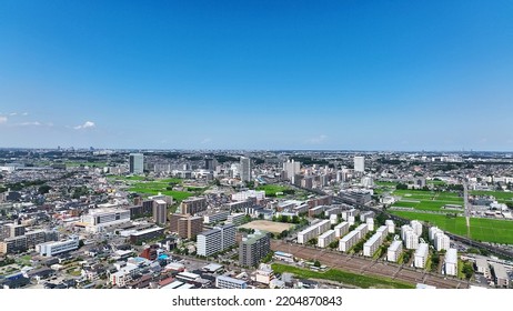 Aerial View Of Modern City And Road. Drone Point Of View.