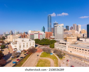 Aerial View Of Modern City Skyline Including Bank Of America Plaza, Renaissance Tower, Fountain Place, Etc At Downtown Dallas, Texas TX, USA. 