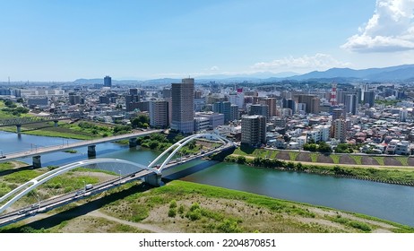 Aerial View Of Modern Downtown. Drone Point Of View.