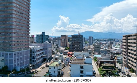 Aerial View Of Modern Downtown. Drone Point Of View.