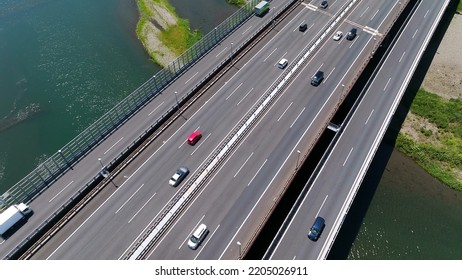 Aerial View Of Modern Highway. Drone Point Of View.