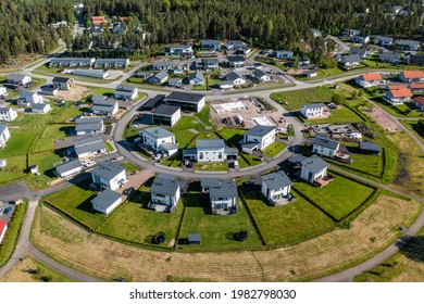 Aerial View Of Modern Nordic Family Homes. New Residential Area In Finland.