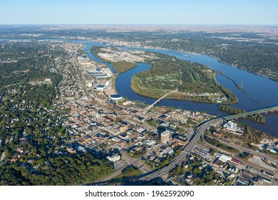 Aerial View Of Moline, Illinois, Quad Cities, Rock Island, Davenport, Bettendorf, Iowa, USA