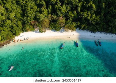 Aerial view of monkey beach in Koh Phi Phi island in Krabi, Thailand - Powered by Shutterstock