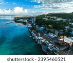 Aerial view of Montego Bay waterfront with hotel and beaches.