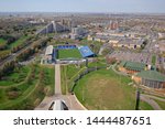 Aerial view of Montreal Olympic Park, Montreal, Quebec, Canada. Montreal Olympic Park is the site of the 1976 Summer Olympic Games.