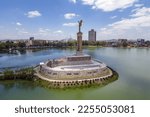 Aerial View Of Monument aux Morts on Lake Anosy ,Antananarivo- capital city of Madagascar 