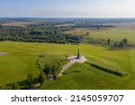 Aerial view of Monument to the Heroes of the Battle of Borodino on sunny summer day. Borodinsky Museum village, Moscow Oblast, Russia.