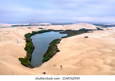 Aerial View Of The Moron Oasis In Pisco, Peru