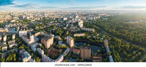 Aerial view of Moscow city over the Sokolniki district at summer sunset - Shutterstock ID 1494122810