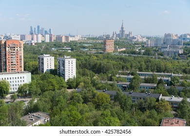 Aerial View To Moscow Skyline, Sunny Day