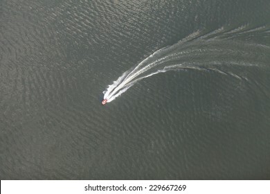 aerial view of motorboat