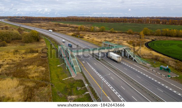 Aerial View Motorway Intersections Speeding Cars Stock Photo 1842643666 ...