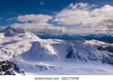 Aerial View With Mount Garibaldi In The Foreground, With Howe Sound And Squamish In The Background. British Columbia, Coast Mountains, Canada