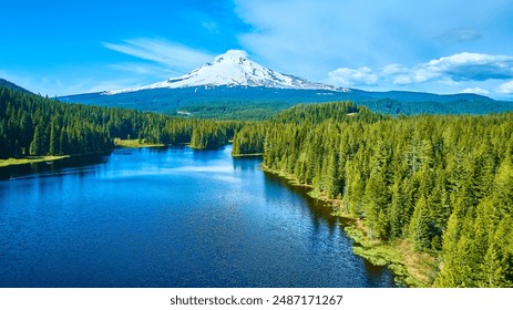 Aerial View of Mount Hood Snow-Capped Peak Over Trillium Lake - Powered by Shutterstock