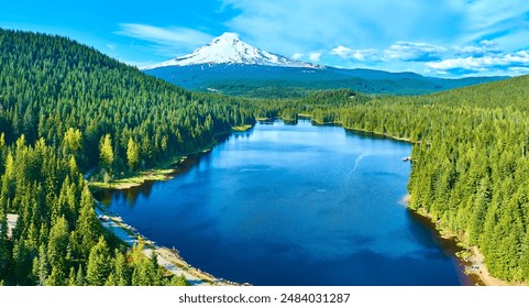 Aerial View of Mount Hood, Trillium Lake, and Evergreen Forest - Powered by Shutterstock