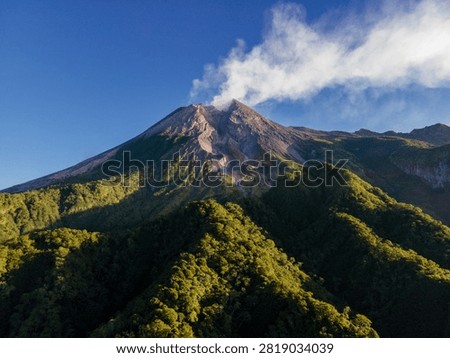 Aerial View of Mount Merapi Volcano at Sunrise, Yogyakarta, Indonesia
