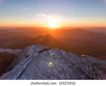 Aerial View Of Mount Snowdon At Dawn.