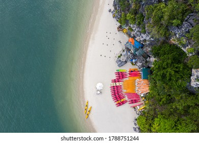 Aerial View Of Mountain With Beach In Halong Bay, Kayak, Holiday, Vacation