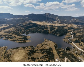 Aerial view of mountain, lake, ski lift and resort, Zlatibor, Serbia, Europe. - Powered by Shutterstock - Get 15% off with code: PIKWIZARD15