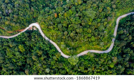 aerial view mountain paths rural road between the city  at doi chang chiang rai thailand