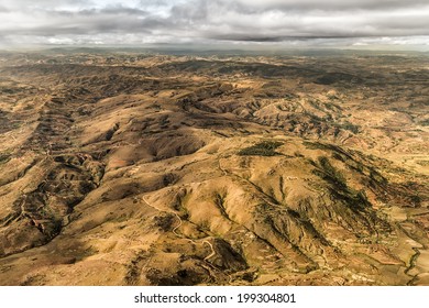 Aerial View Of The Of The Mountainous Terrain Of The Highland Areas Of Madagascar