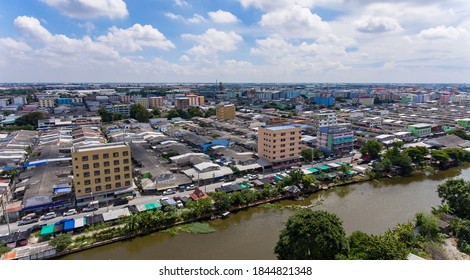 Aerial view of Mueang Mai Bang Plee, Bangsaothong in the heavily industrialised Samut Prakan province, east of Bangkok in Thailand. 