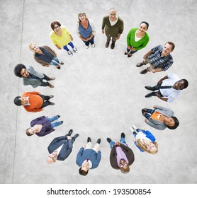 Aerial View Of Multiethnic People Forming Circle