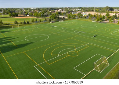 Aerial View Of A Multi-use Playfield With Soccer/lacrosse Fields And A Softball Field With Lights.