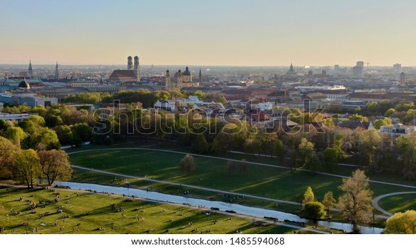 Aerial View Munich Cityscape Englischer Garten Stock Image