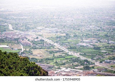 Aerial View Of Murcia Cityscape And Forest. Dron Shot