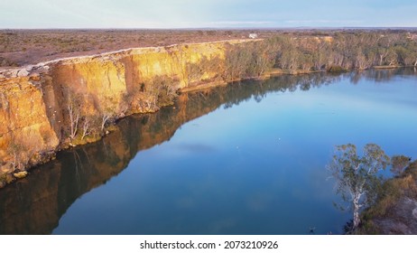 Aerial View Of The Murray River And A Flock Of Cockatoos At Big Bend In South Australia