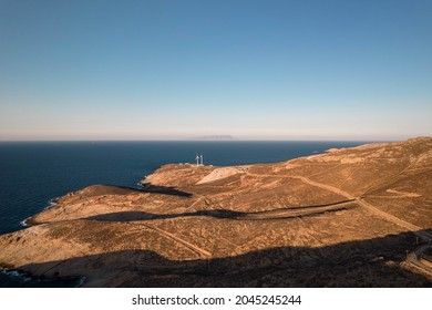 Aerial View Of Mykonos Coast Line At Sunset