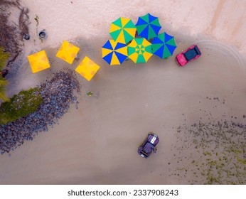 Aerial view Natal, RN,  The colored Buggy cars offers rides to the tourists in the sand dunes and beaches, mainly in the north coast.  - Powered by Shutterstock