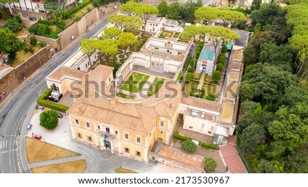 Aerial view of the National Etruscan Museum. It's a museum of the Etruscan civilization. This building is located in the Villa Giulia in Rome, Italy. 