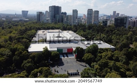 Aerial view of the National Museum of Anthropology located next to Chapultepec park in Mexico City, Mexico.