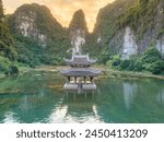 Aerial view of natural scenery at Trang An landscape complex.Trang An is UNESCO World Heritage Site, renowned for its boat cave tours. It