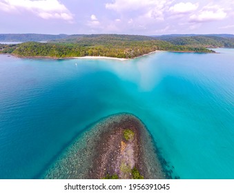 Aerial view of nature tropical paradise island beach enjoin a good summer beautiful time on the beach with clear water and blue sky in Koh kood or Ko Kut, Thailand. - Shutterstock ID 1956391045