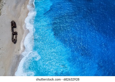 Aerial view of Navagio (Shipwreck) Beach in Zakynthos island, Greece. Navagio Beach is a popular attraction among tourists visiting the island of Zakynthos