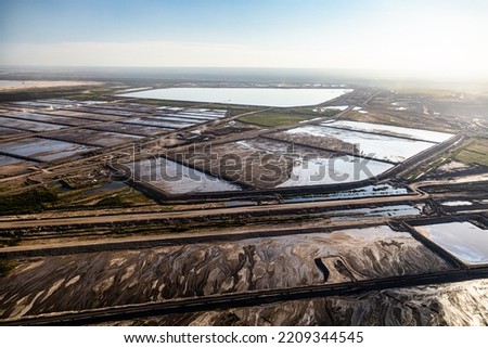 Aerial view near Ft McMurray Athabasca Tar sands heavy crude oil from mined oilsands an Industrial toxic waste travel Alberta Canada